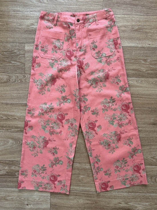 entro Denim - Pink Floral Wide-Leg Ankle Denim Pants by Entro NWT Size Large